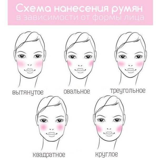 Как нанести правильно румяна на лицо - пошаговая инструкция: на круглое, овальное, квадратное и треугольное лицо