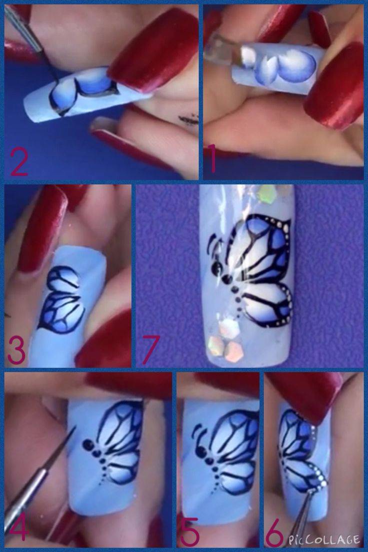 Как правильно нарисовать черную, белую и простую бабочку на ногтях гель лаком, шеллаком и битым стеклом? дизайн красивого модного маникюра с рисунком и наклейкой бабочки