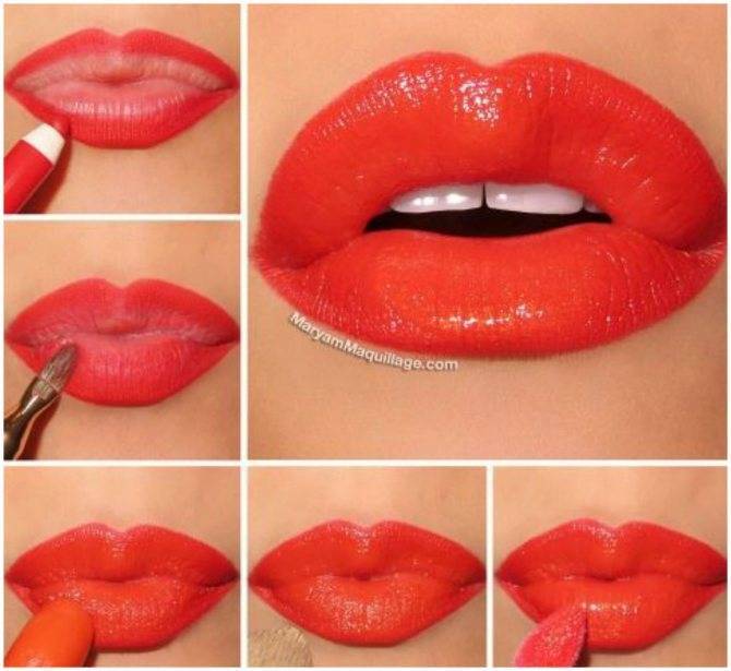 Как правильно красить губы, наносим помаду, увеличить губы в объеме , порядок нанесения помады в несколько шагов