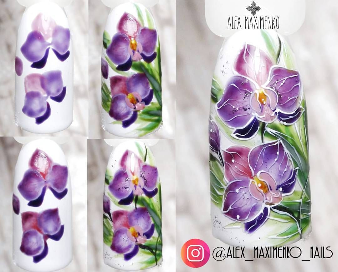 Орхидеи на ногтях: 10 фото идей маникюра, дизайн пошагово, лепка, рисунки