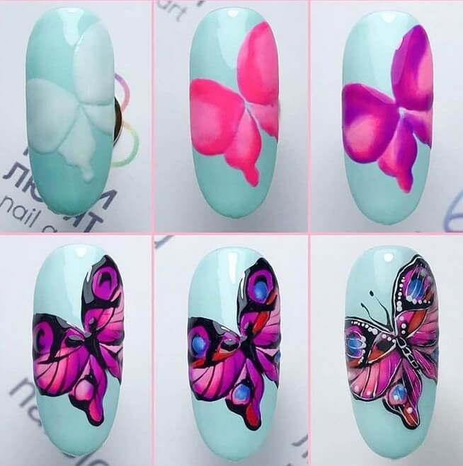 Модный и легкий маникюр с бабочками с видео и фото