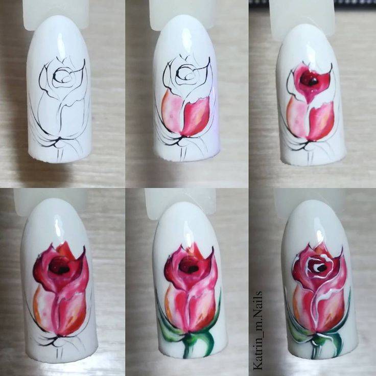 Пошаговое рисование розы на ногтях. узнаем, как рисуется роза на ногтях