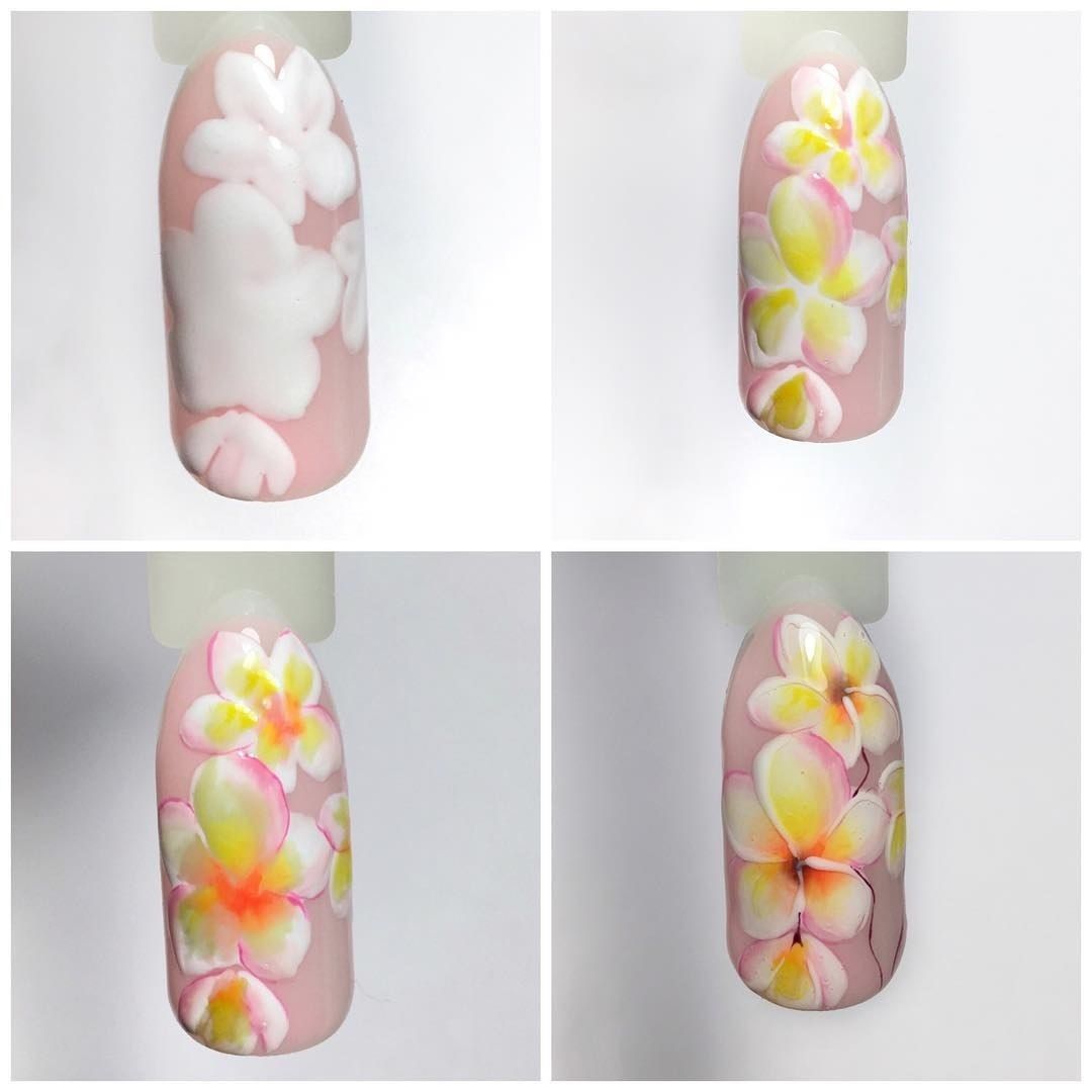 Пошаговое рисование цветов на ногтях