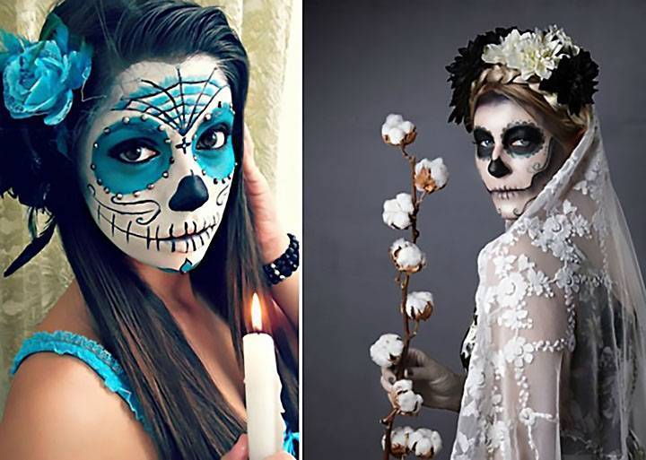 Яркий макияж «сахарный череп» на хэллоуин — простой и красочный образ