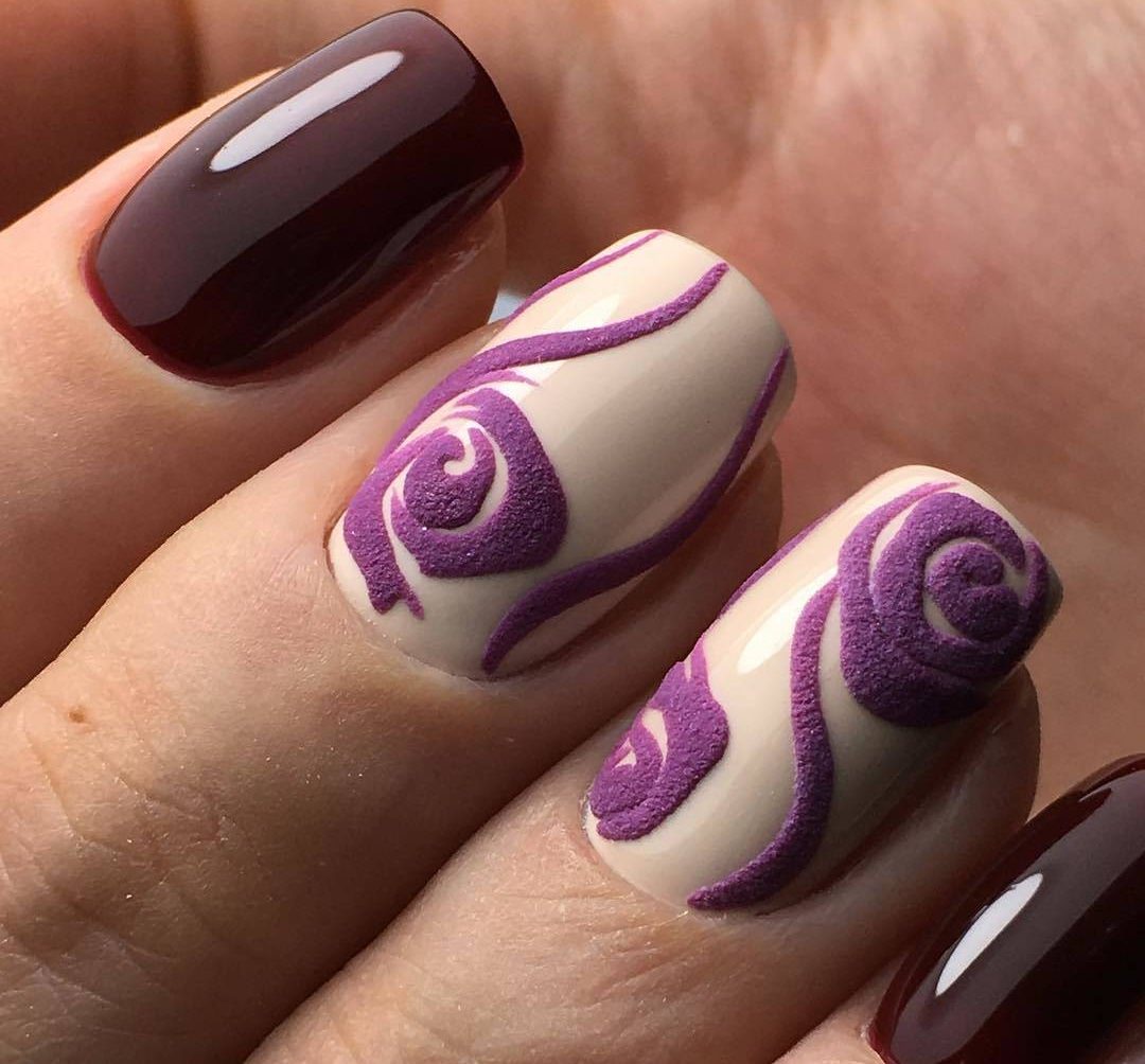 Дизайн ногтей «бархатный песок» на натуральных и наращенных ногтях