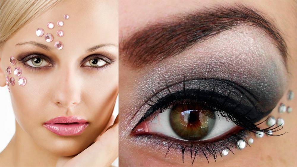 Как сделать макияж со стразами на лице и на глазах