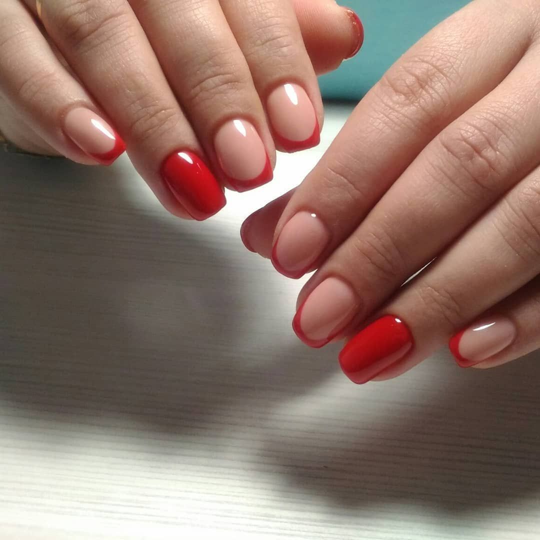 Красный френч на короткие ногти