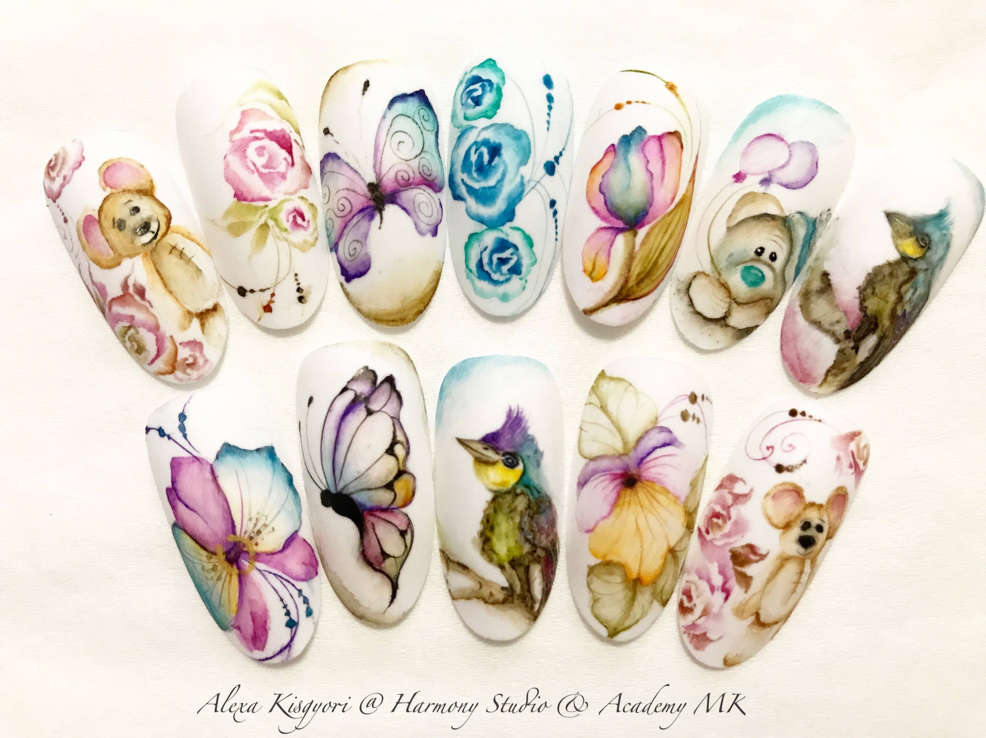 Роспись ногтей — акварель гель лаками и другими красками