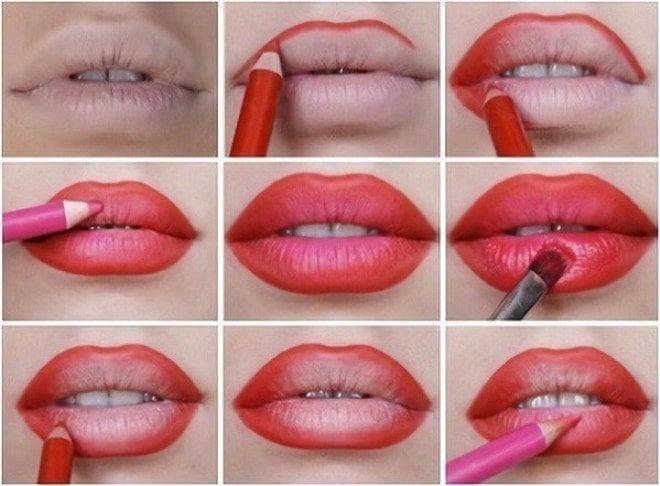 Как правильно красить губы красной помадой, пошагов