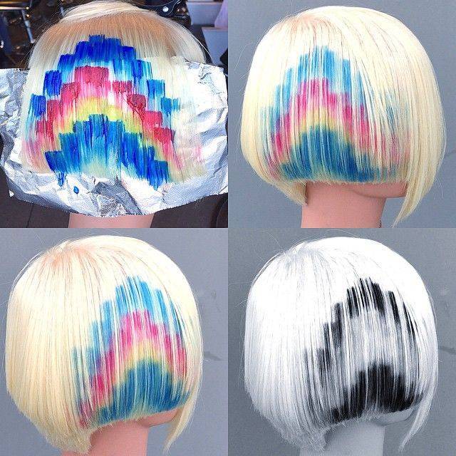 Пиксели – геометрическая техника окрашивания волос