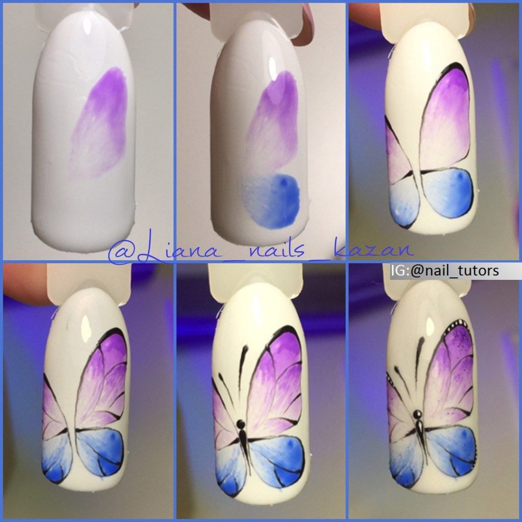 Маникюр с бабочками: как нарисовать на ногтях поэтапно, этапы и варианты нанесения рисунка